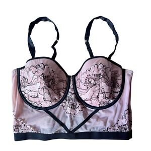 Auden Pink and Black Longline Lace Underwire Bra